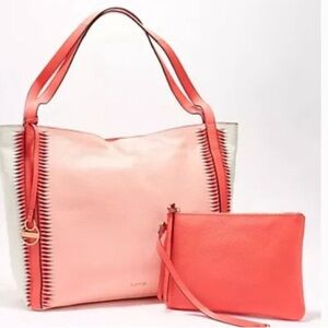 LODIS Texas Leather Erika Tote with Pouch Accessory & Dustbag Salmon/Optic White